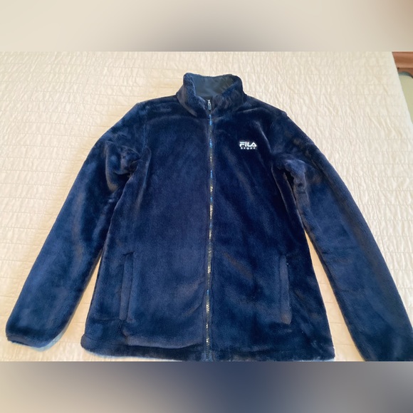 Fila Sport - Black plush jacket with a faux fur inside- Size Medium - Picture 1 of 10